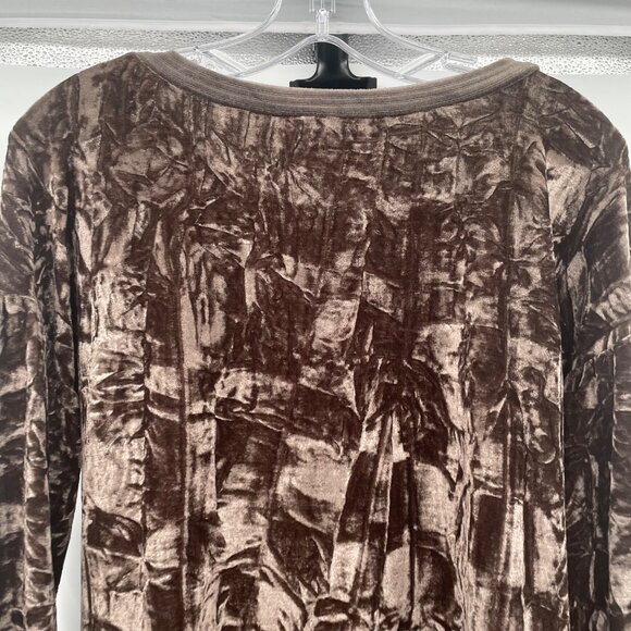 Mystree Womens Velour Pullover Top Tie Hem Long Sleeve Rhinestone Brown/Multi S - Picture 6 of 9